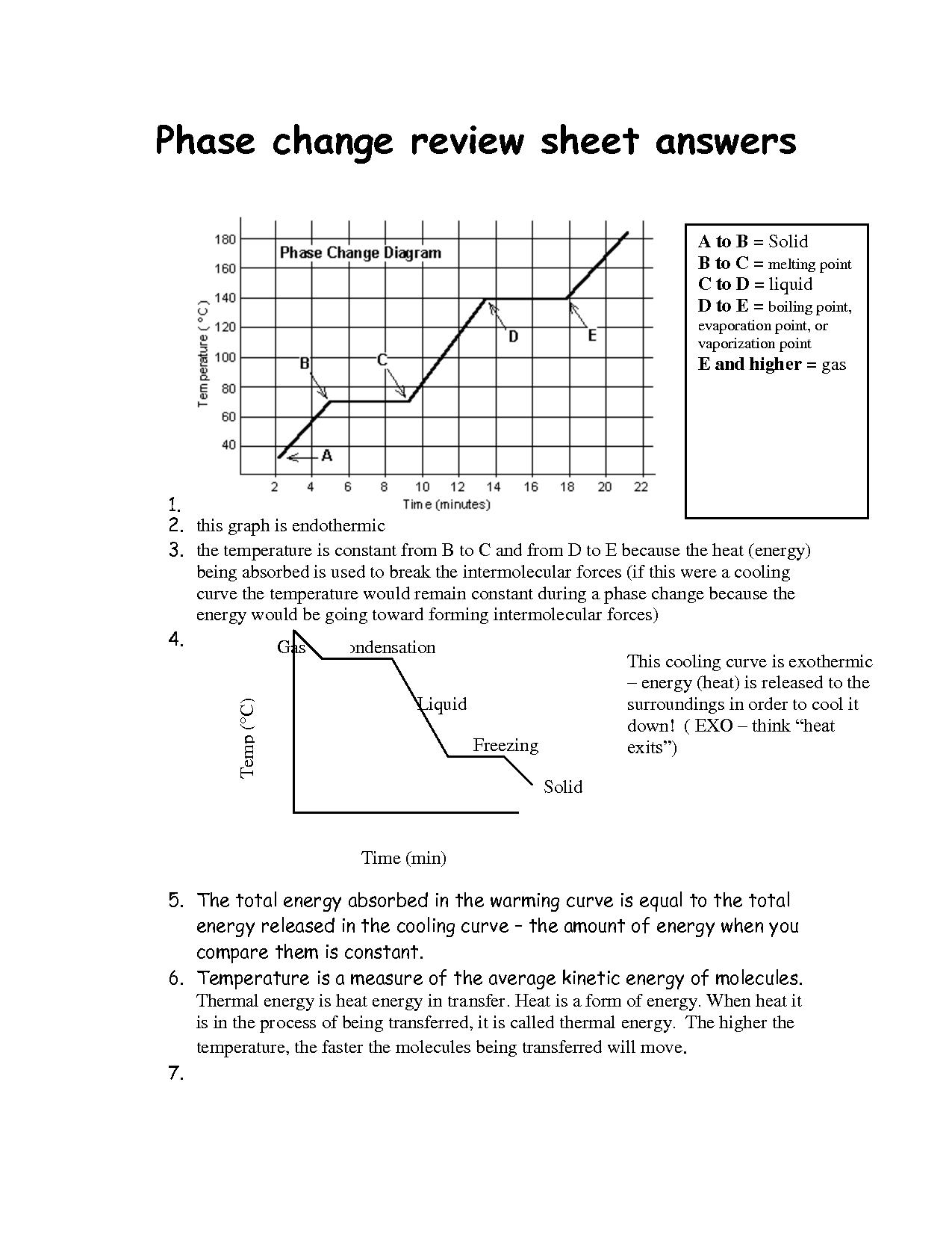 Phase Change Worksheet Answer Sheet