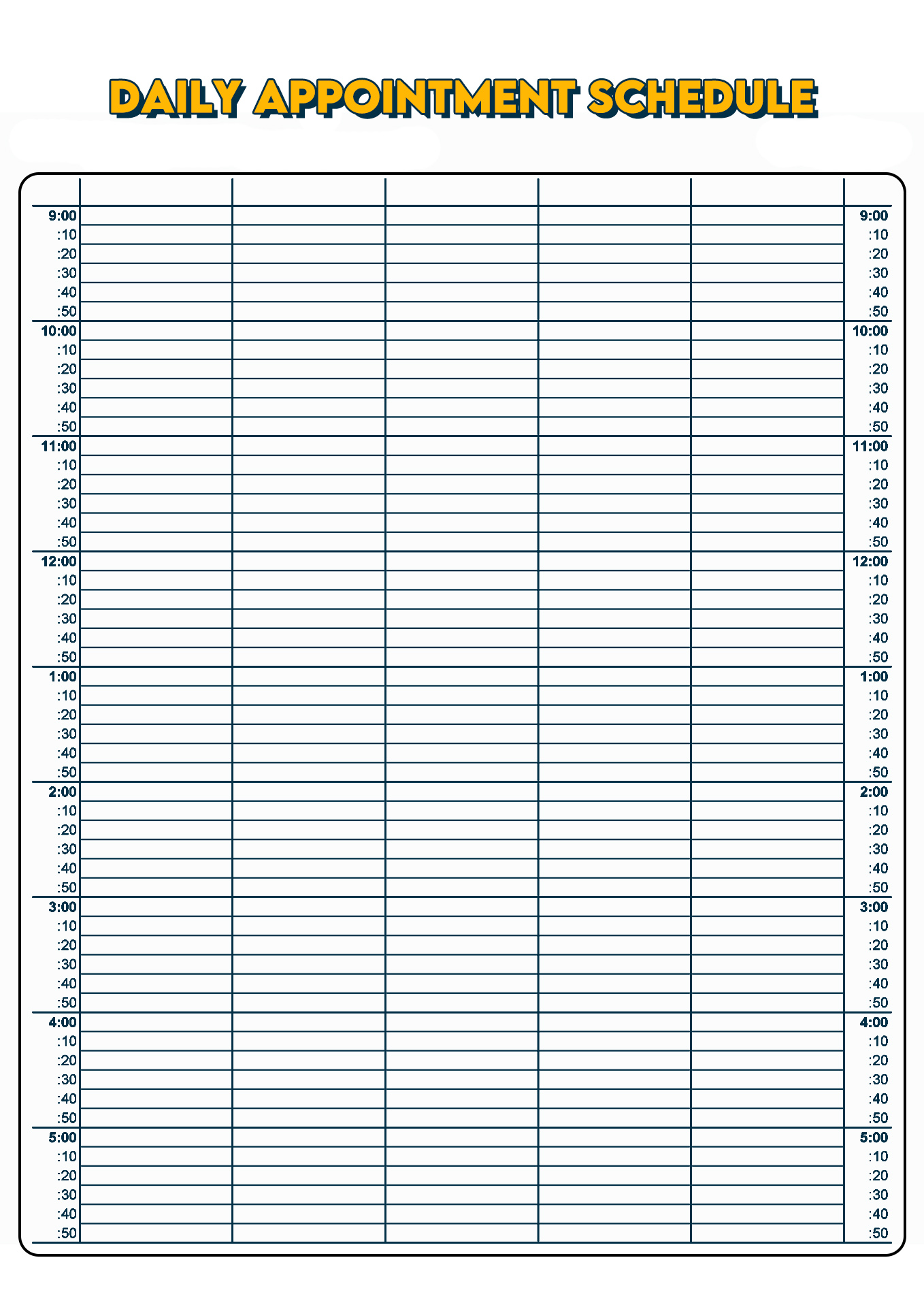 Sample Schedule With Min Increments Ten Free Printable Calendar My