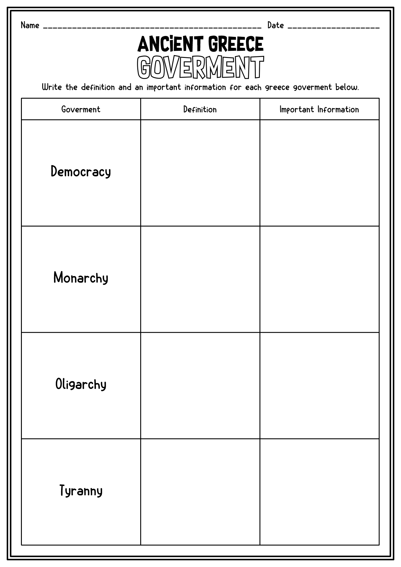 6 Best Images of Government Worksheet Activity - Ancient Greece