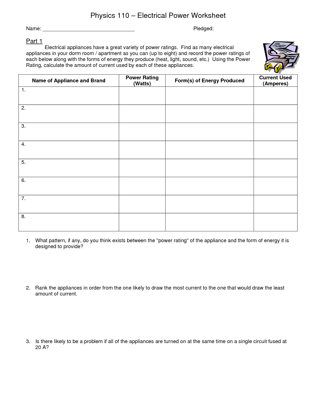 Work And Energy Worksheet