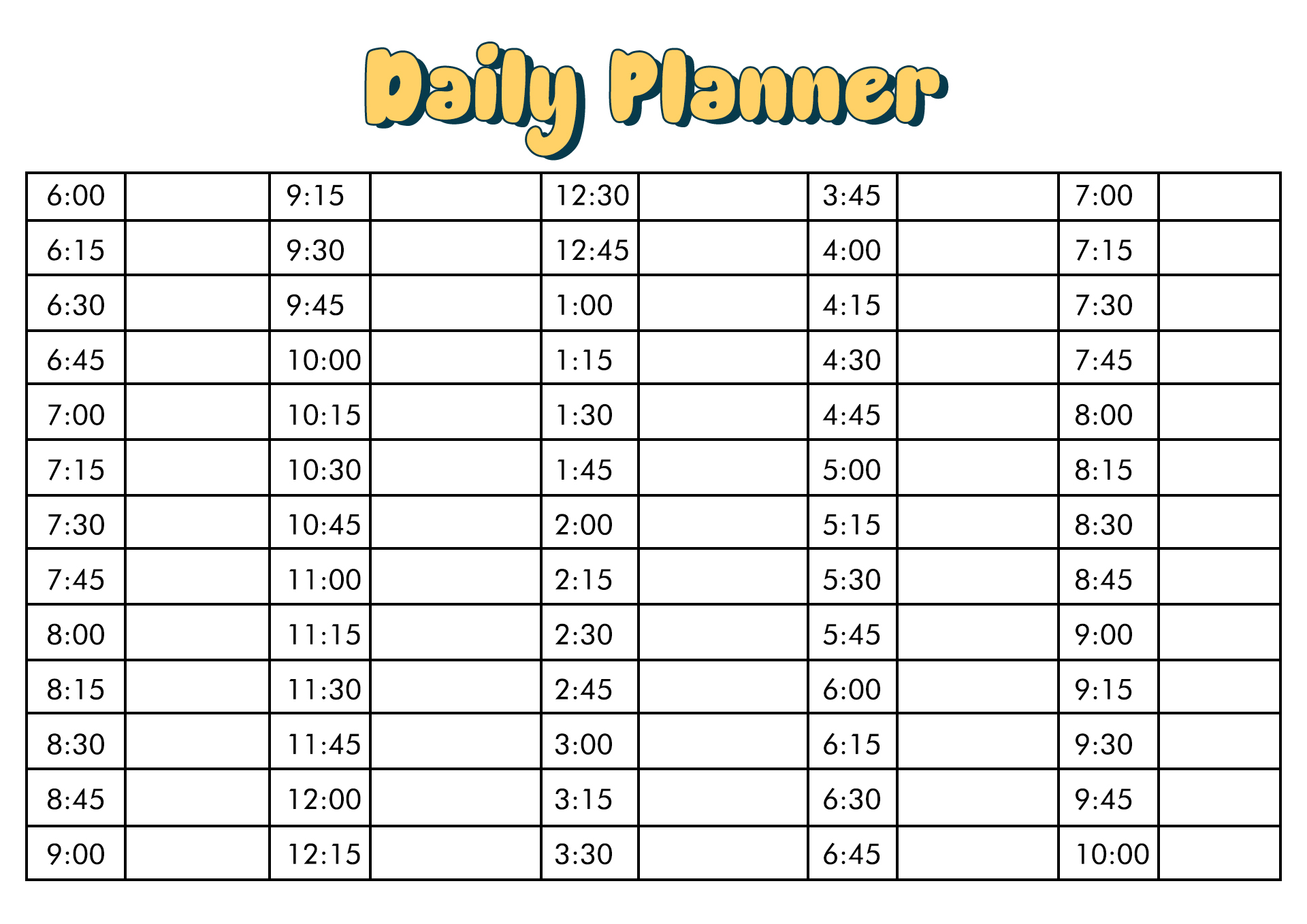 Free Printable Daily Calendar 15 Minute Increments