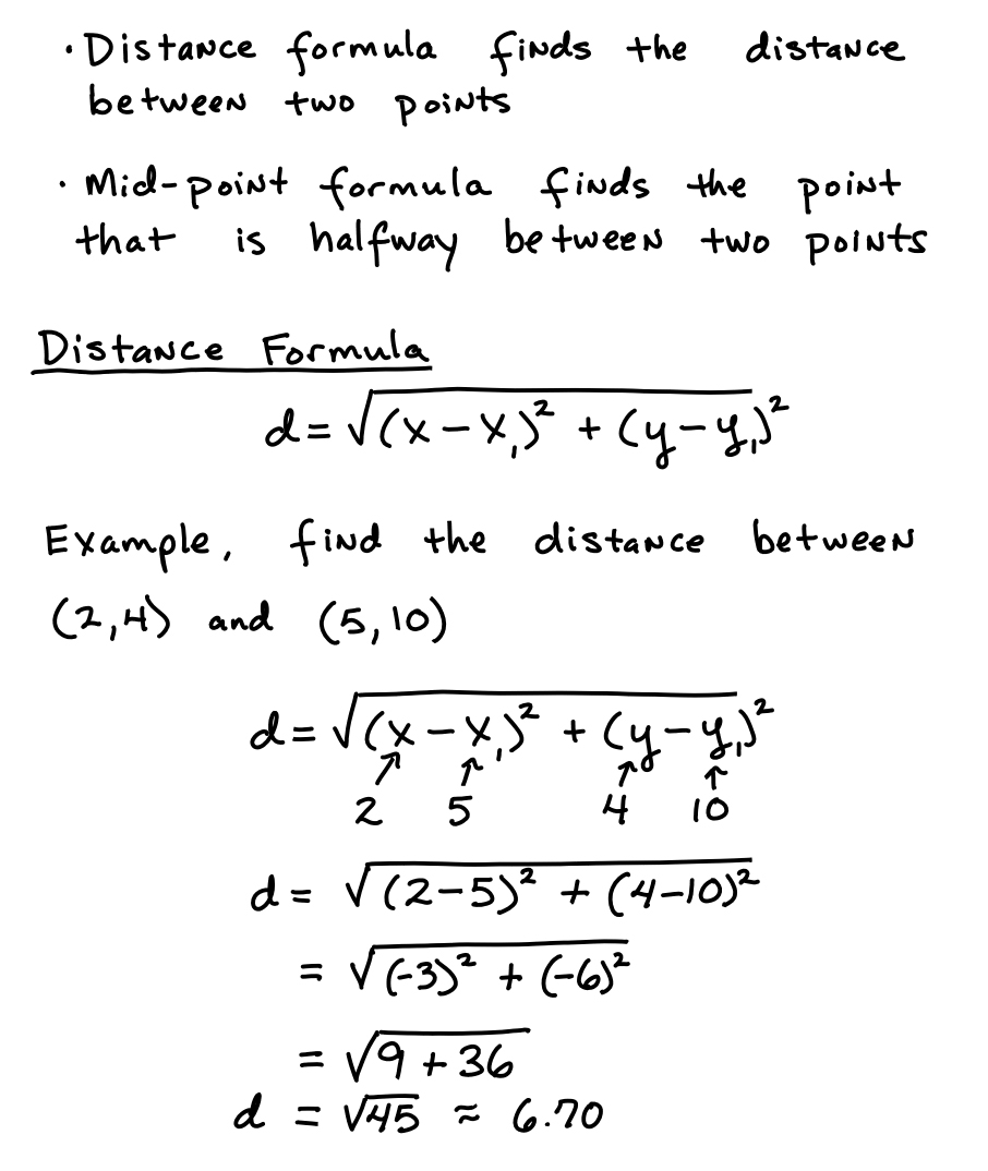 Distance Formula Algebra