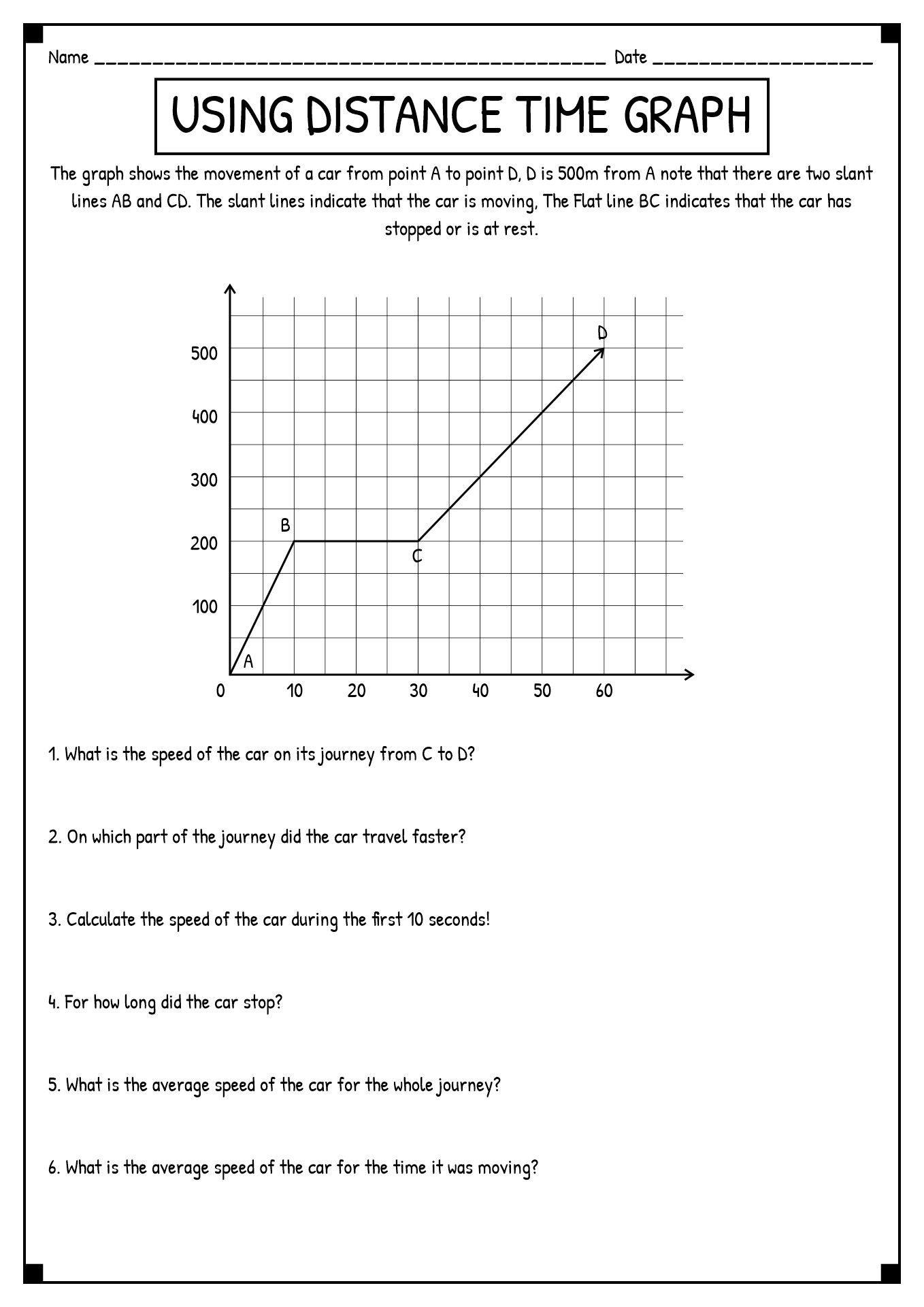 Distance Time Graph Worksheet Answers