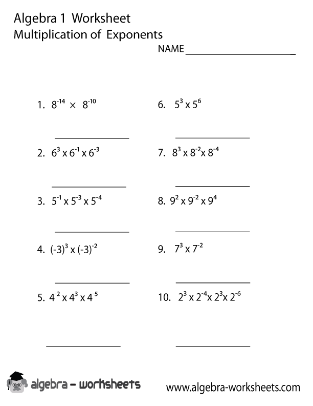Exponents Algebra 1 Worksheets