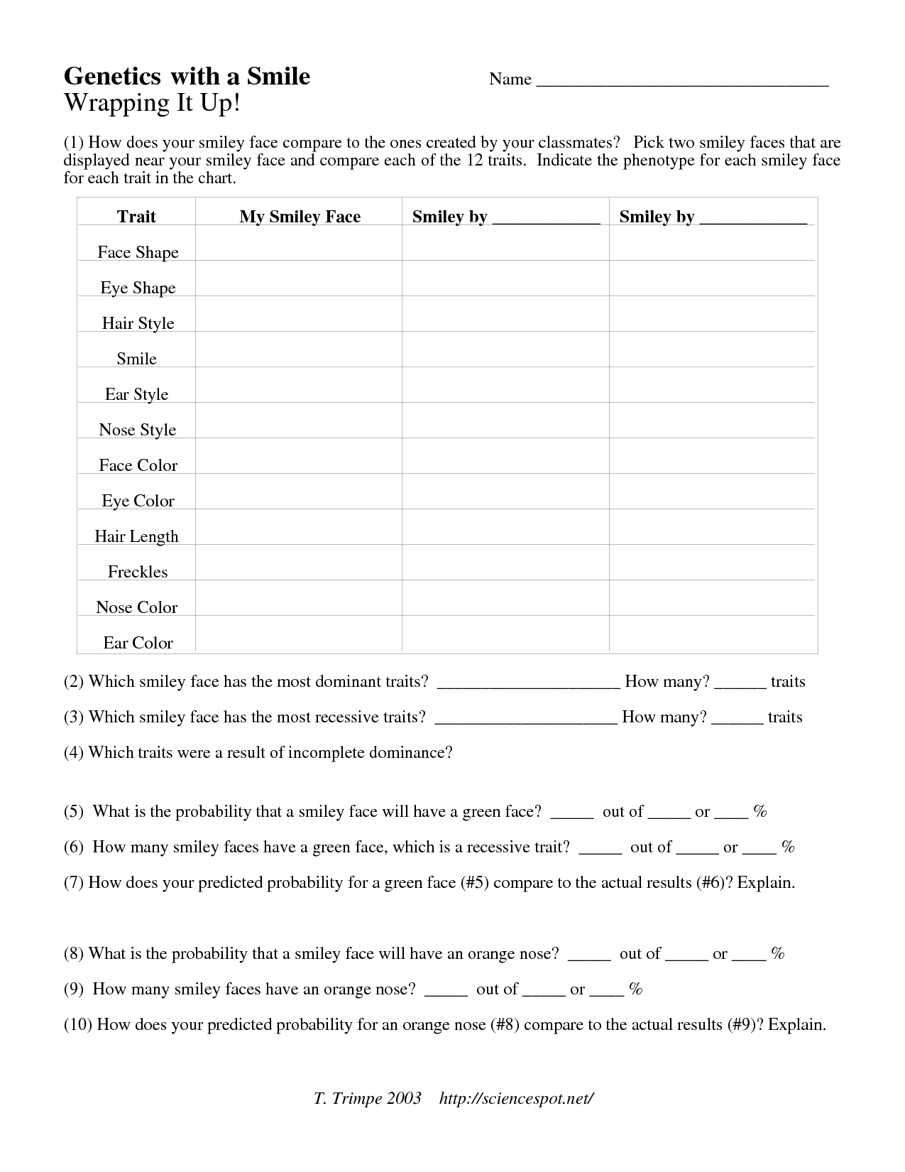 Genetics with a Smile Answers Worksheet
