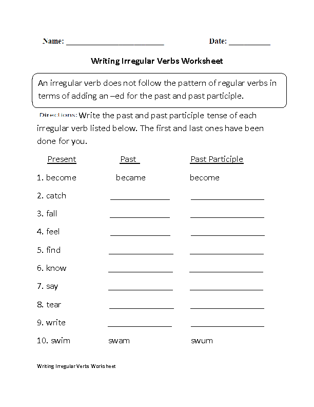 Irregular verbs English Exercise 1 Englischhilfende