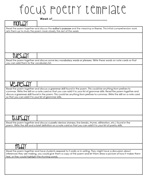 Narrative Poem Template