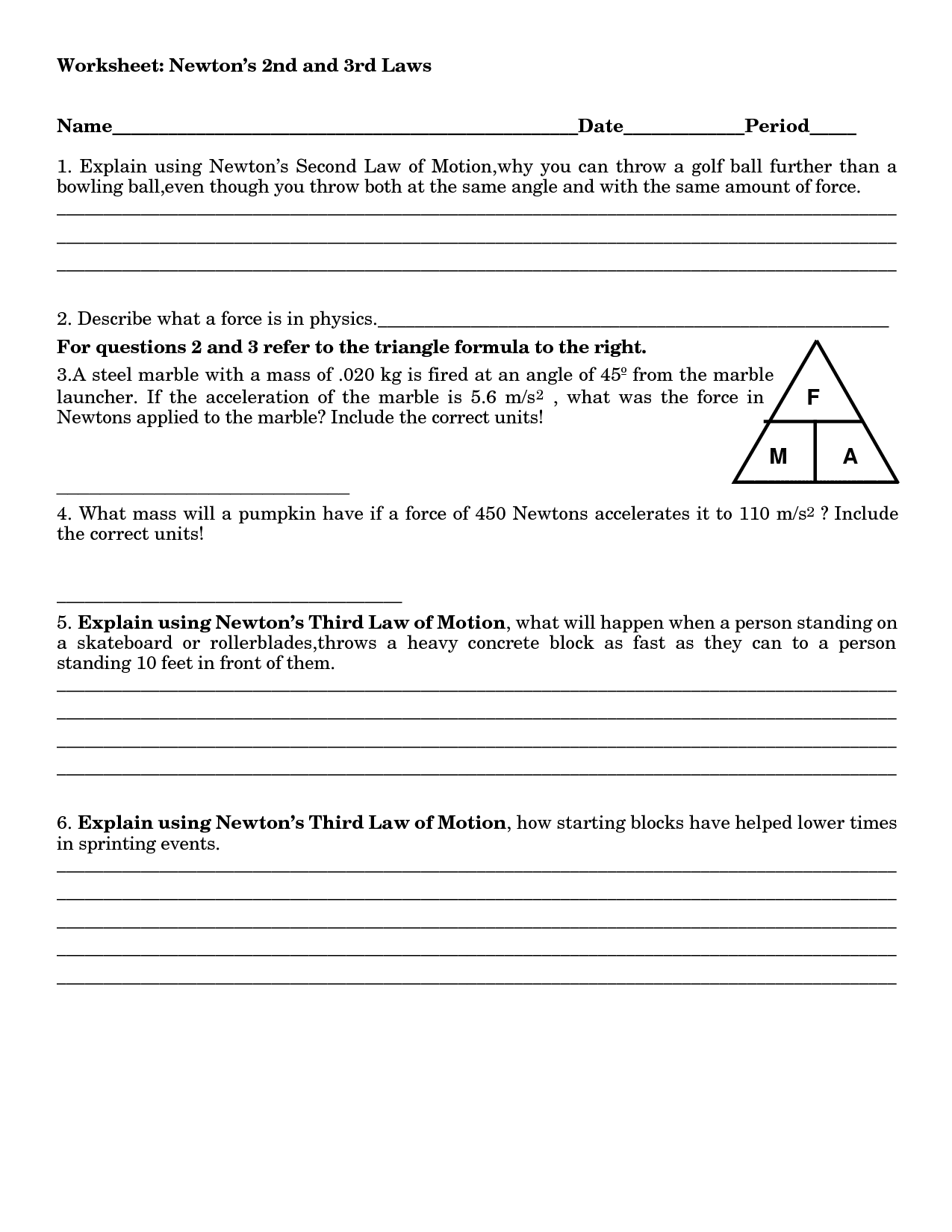 Newton039s Laws Of Motion Worksheet