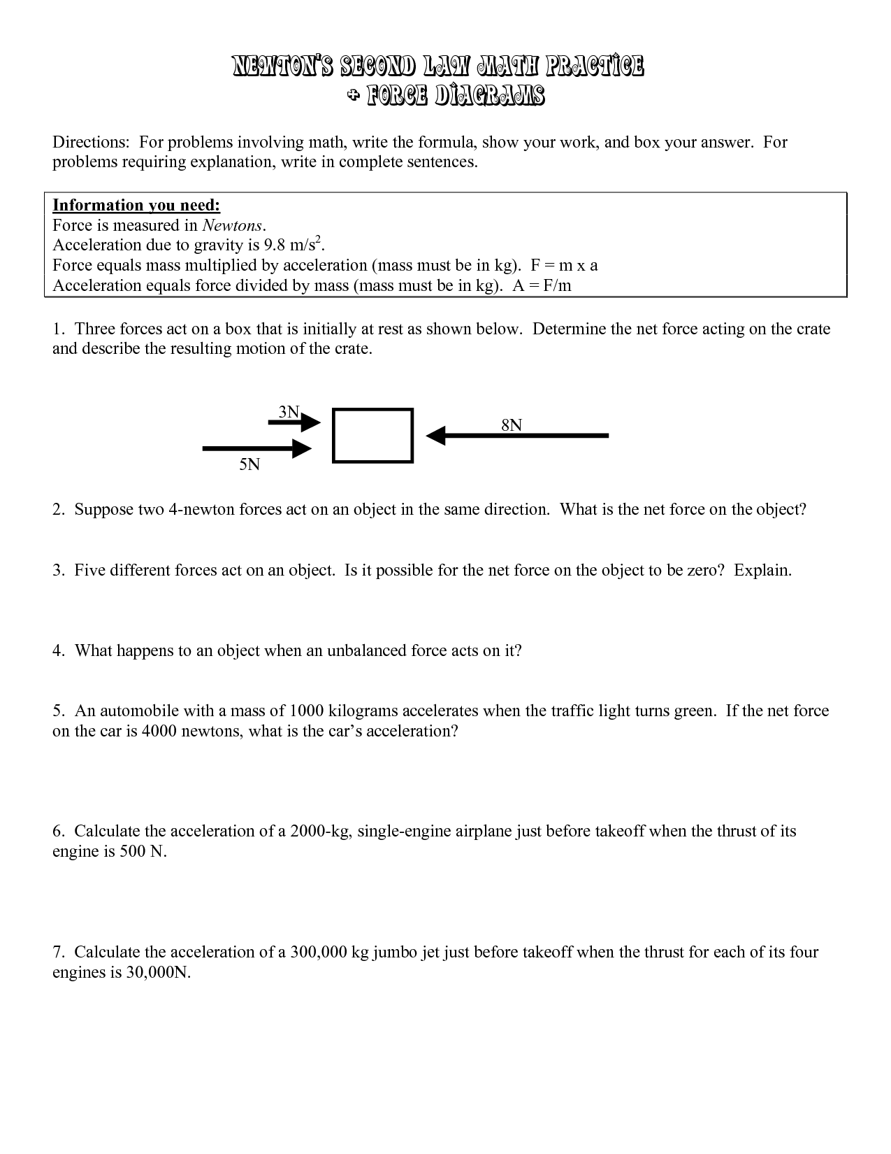 worksheet-newton-s-2nd-law-answers