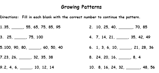 Number Pattern Worksheet for 3rd Grade