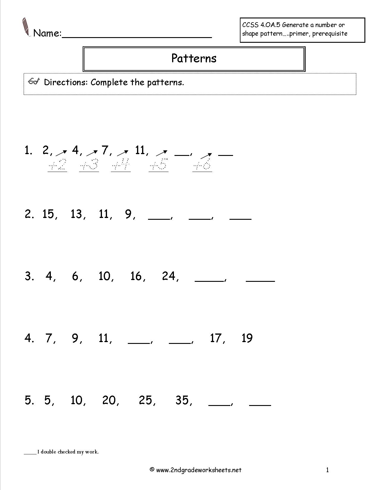 Number Patterns Sequences Worksheets