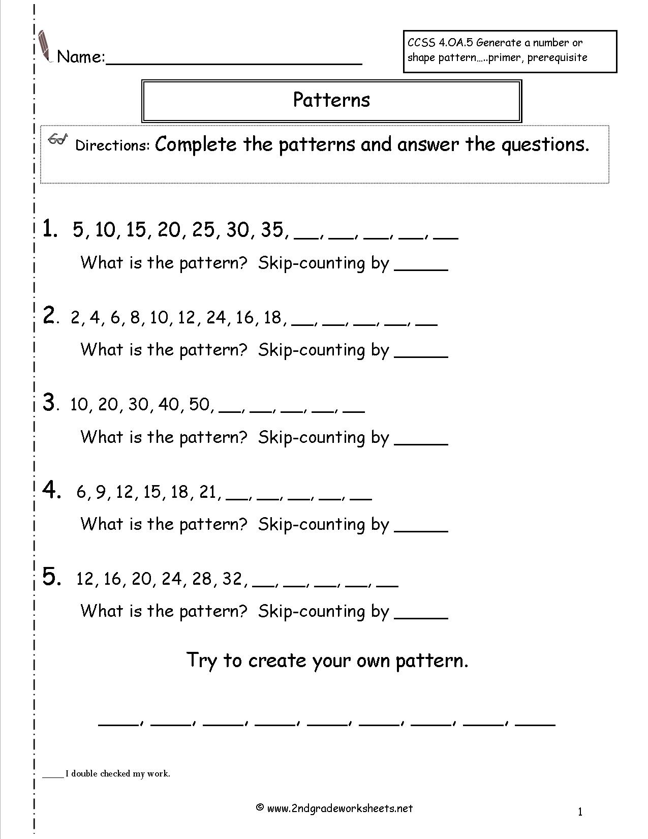 Number Patterns Worksheets Grade 3