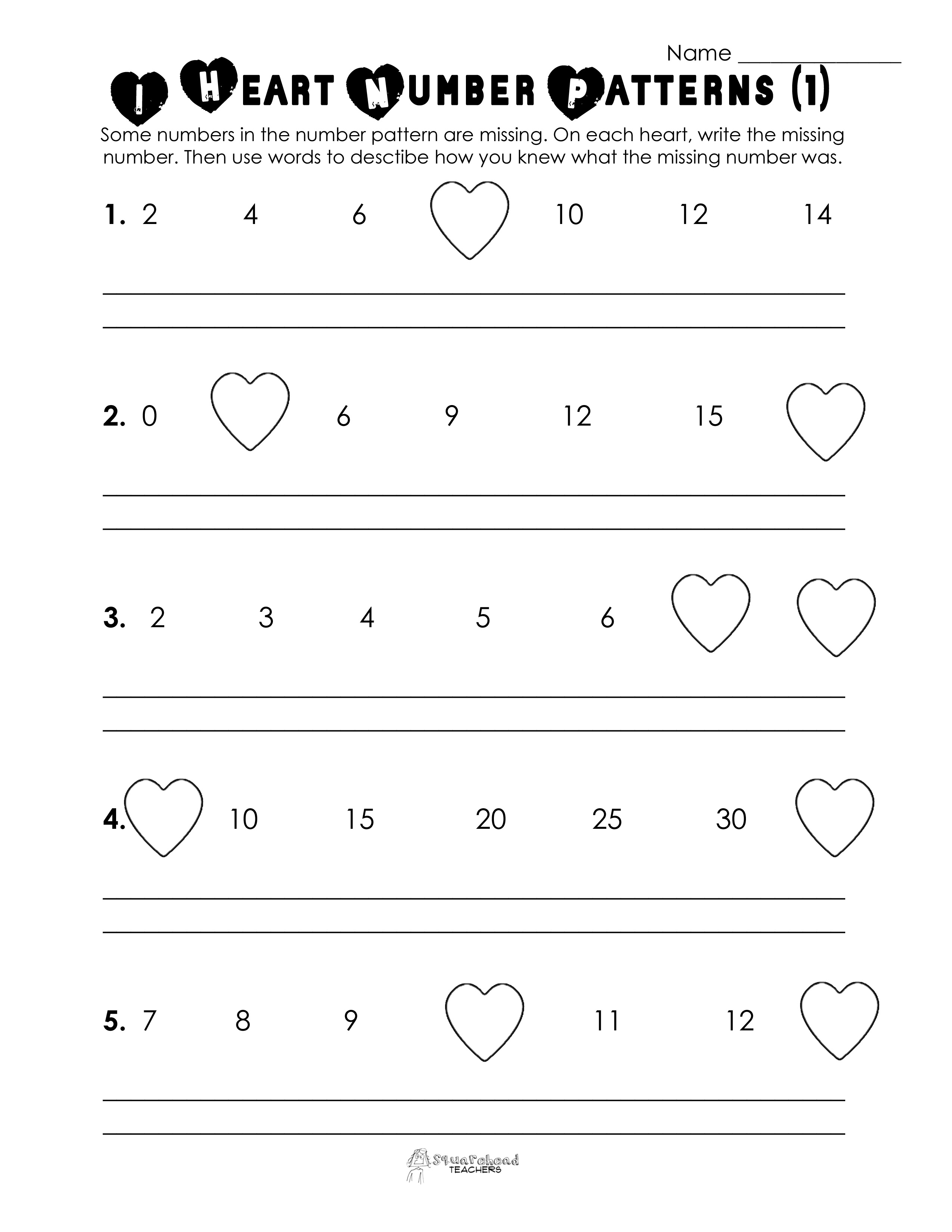 Number Worksheets Valentine's Day