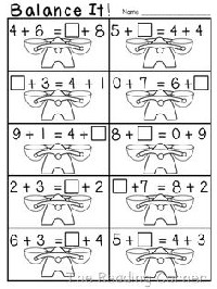 Balancing Equations Worksheet First Grade Math
