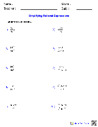 Simplifying Rational Expressions Worksheets