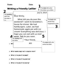 Writing a Friendly Letter Worksheet