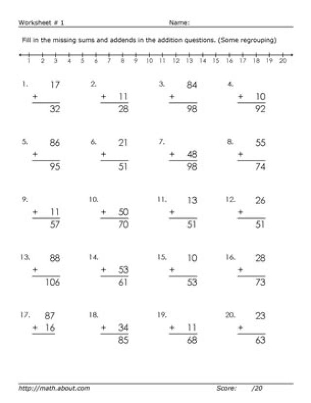 2-Digit Addition with Regrouping Worksheets