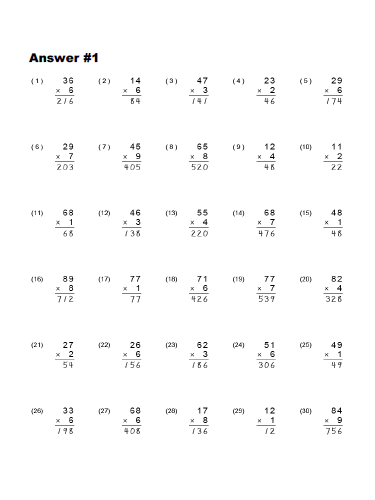 4th Grade Math Worksheets with Answer Key