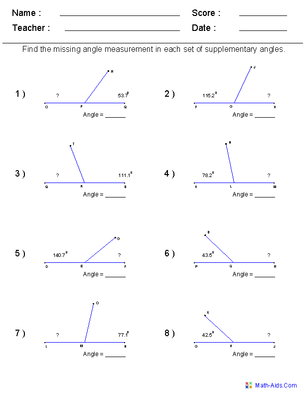 7th Grade Geometry Worksheets Angles