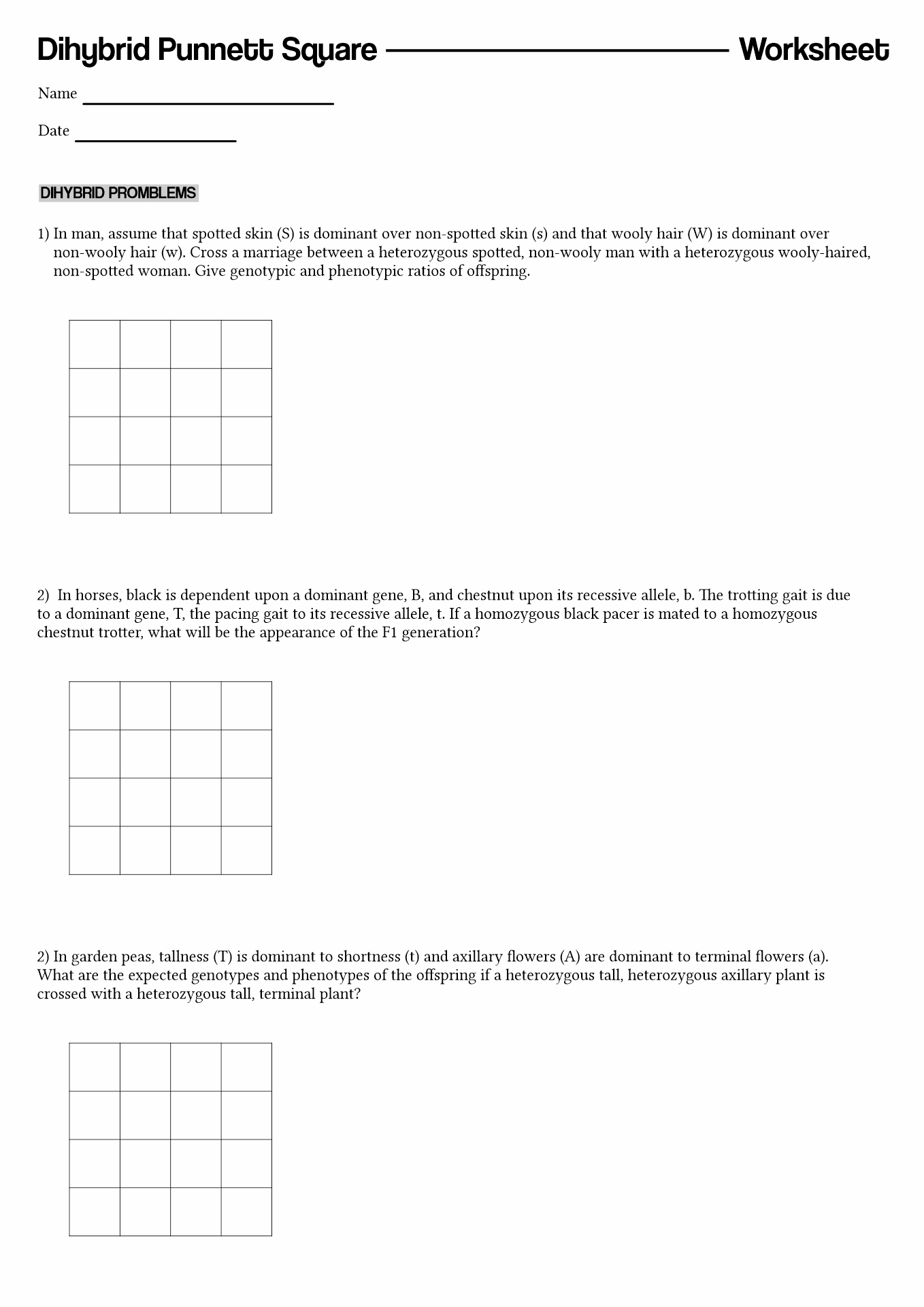 Punnett Square Practice Worksheet Answers