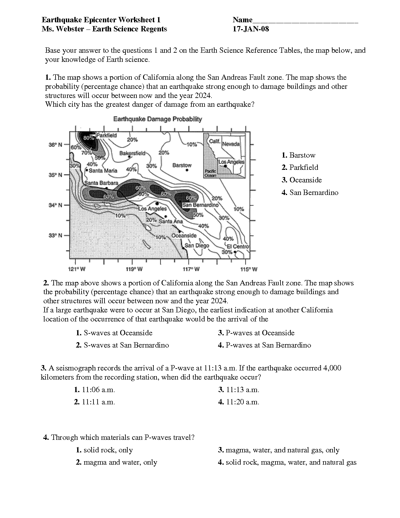 Earthquake Worksheets Middle School