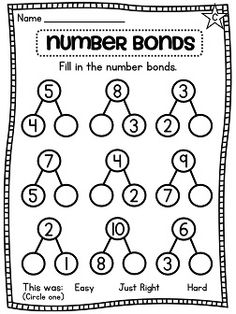 Kindergarten Grade Number Bonds Worksheets