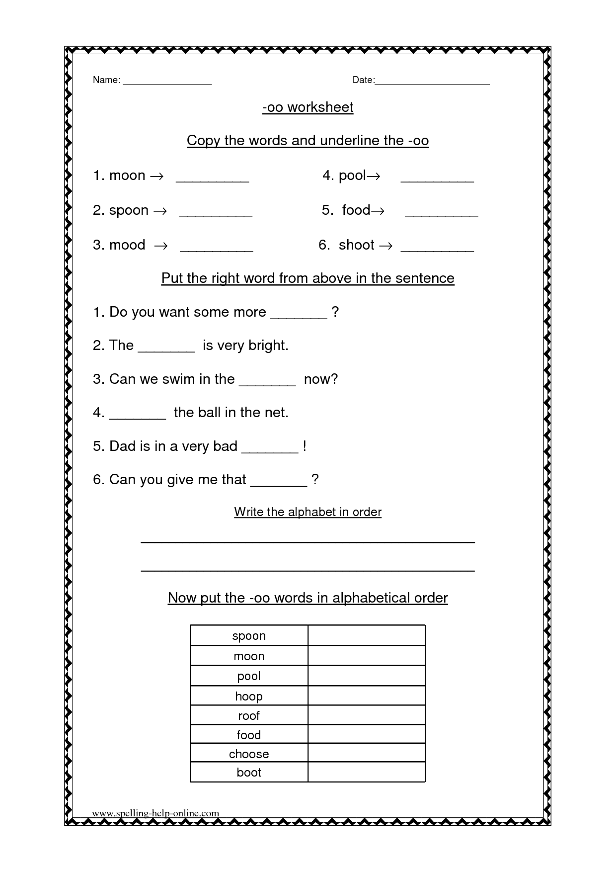 11 Best Images of Short Oo Worksheets - Oo Words Worksheets, Oo Sound