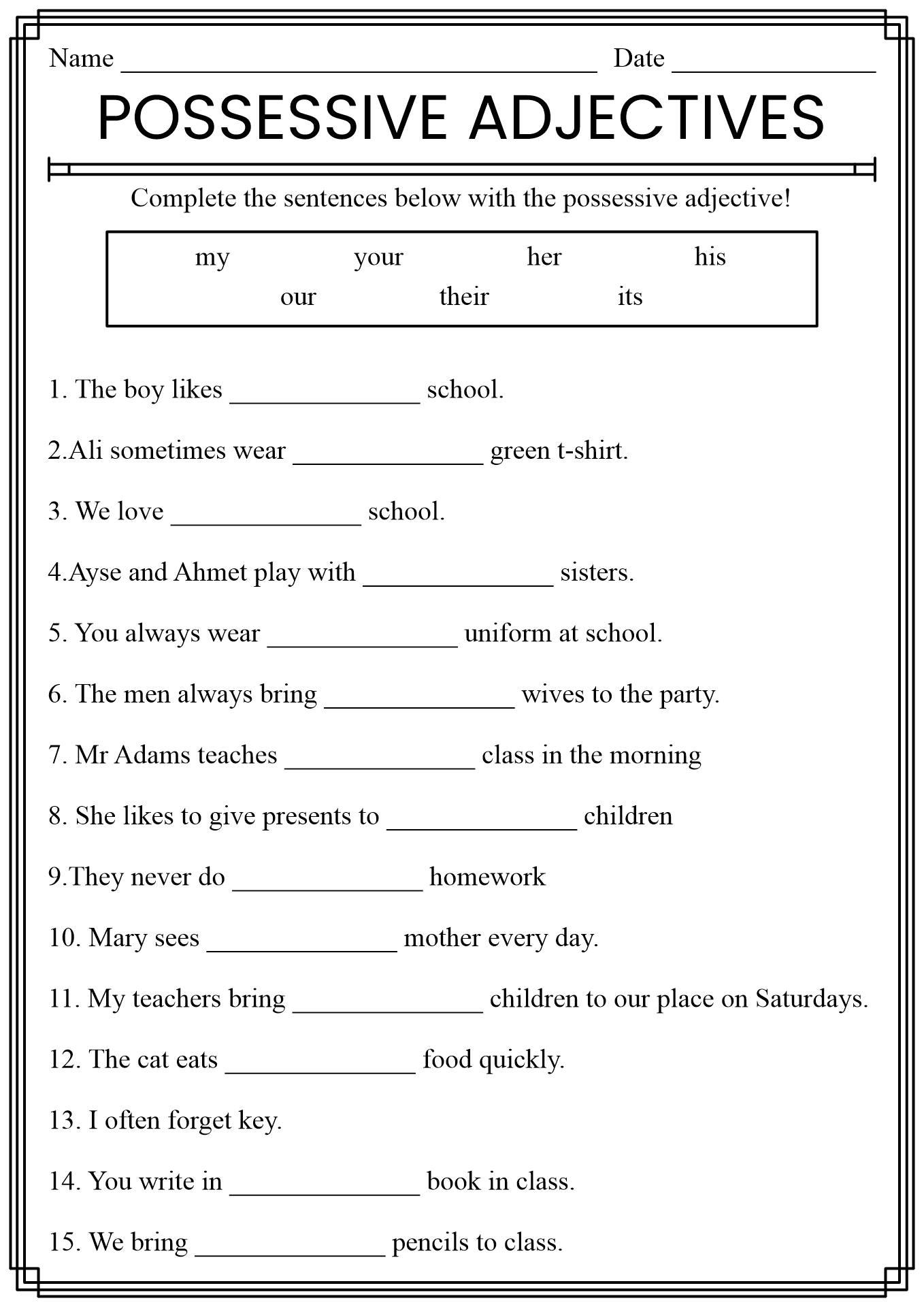 possessive adjectives worksheets_283691