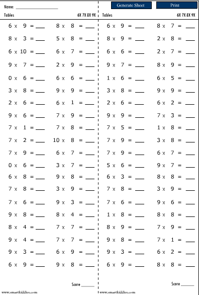 Printable Multiplication Times Table Worksheet
