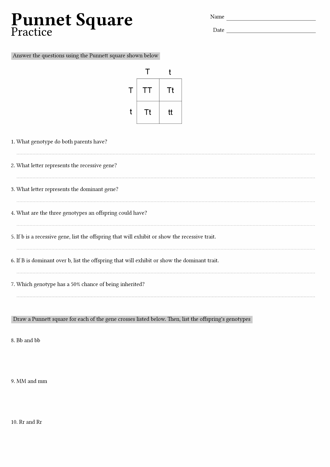 15 Best Images of Punnett Square Worksheet Answer Key  Punnett Square Worksheet 1 Answer Key 