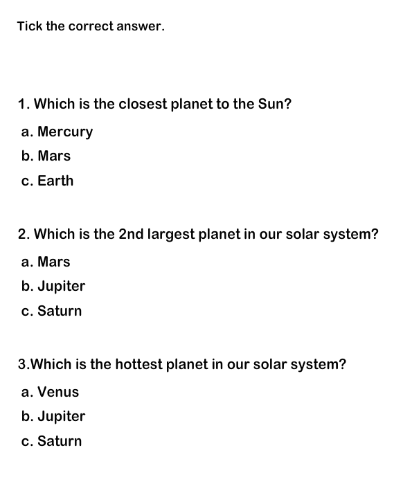 Science Worksheets Solar System