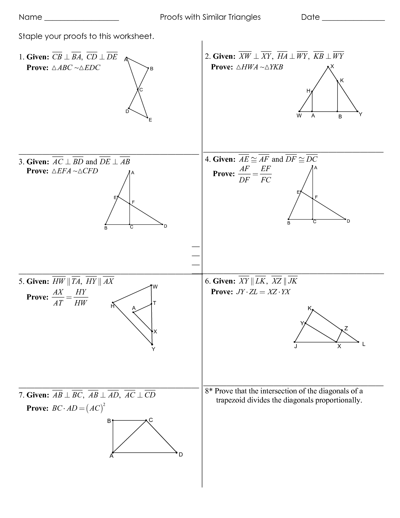 Proving Similar Triangles Worksheet With Answers identifying similar triangles 10th grade Proving Similar Triangles Worksheet With Answers identifying similar triangles 10th grade