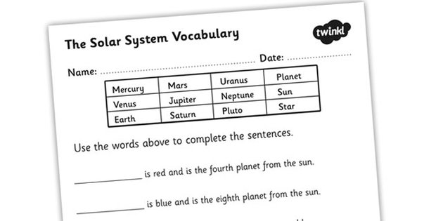 Solar System Vocabulary Worksheets