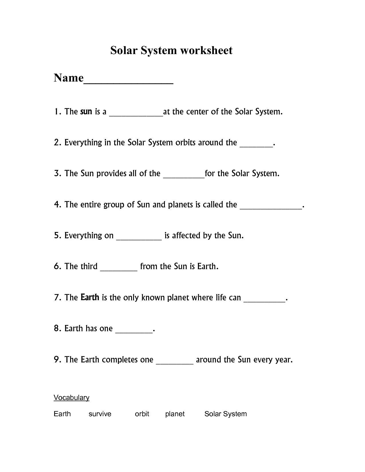 Solar System Worksheets PDF