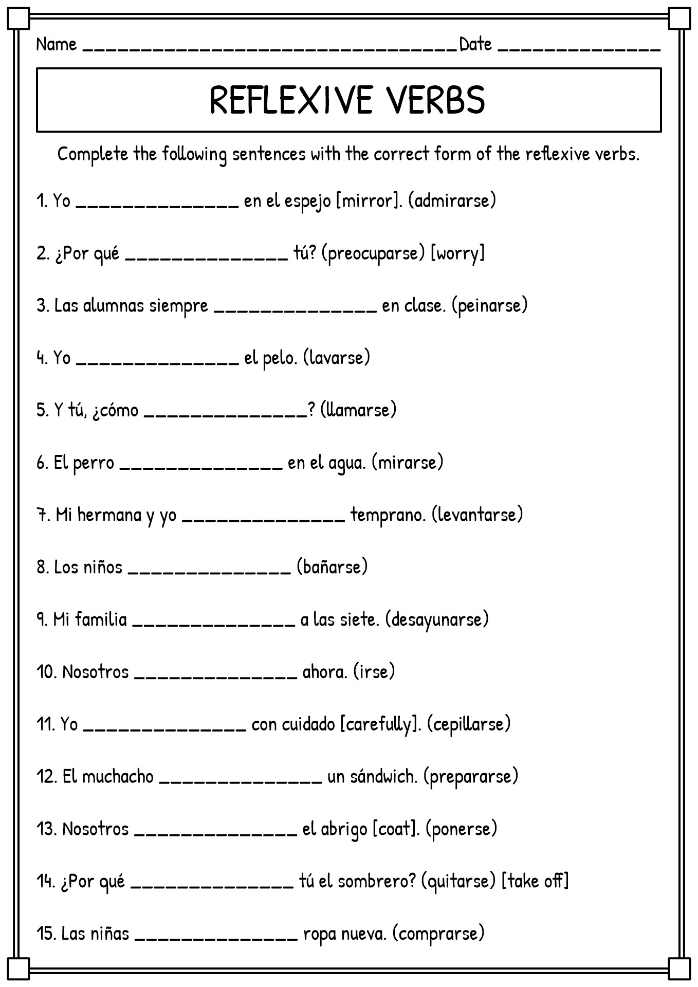 spanish reflexive verbs worksheet_283683