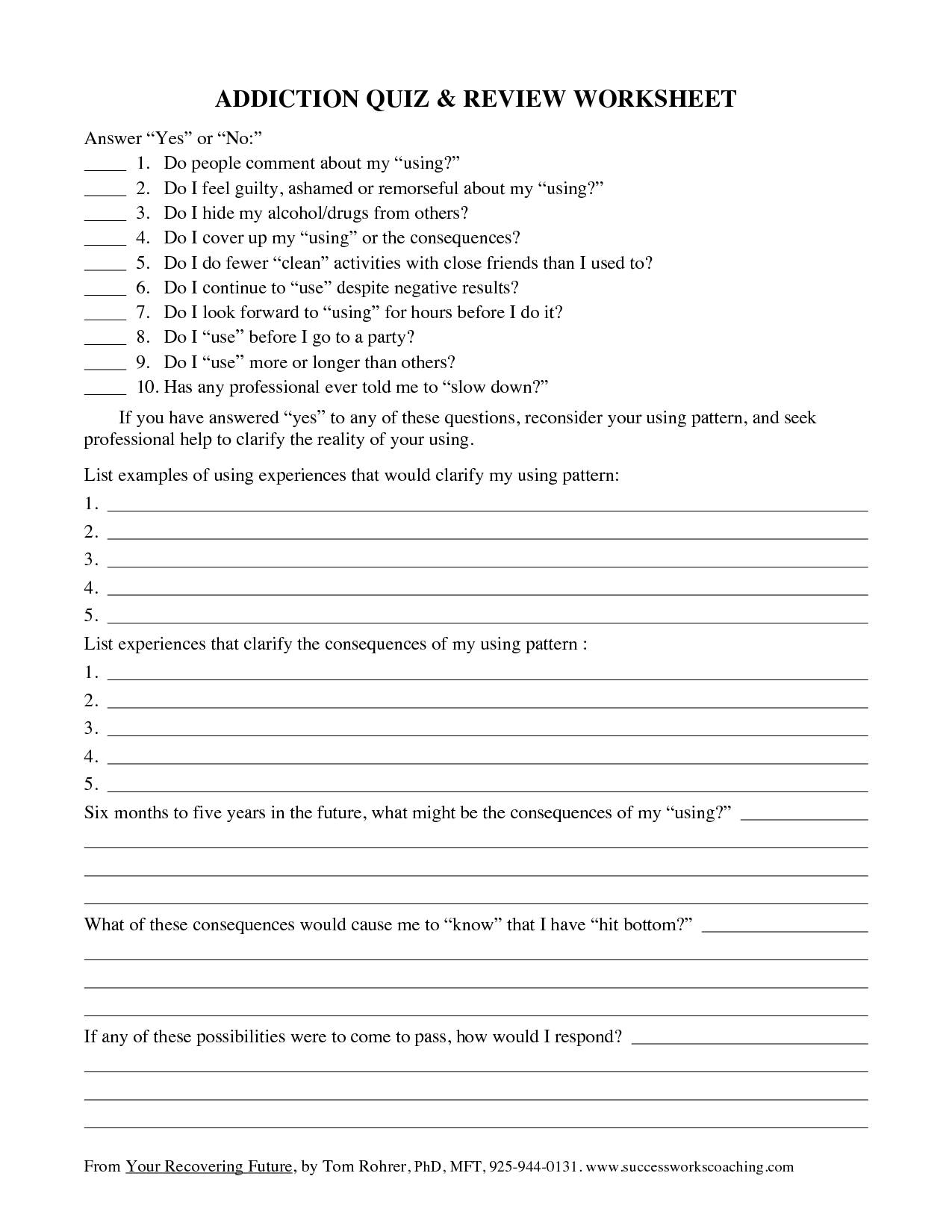 Substance Abuse Group Activities Worksheets