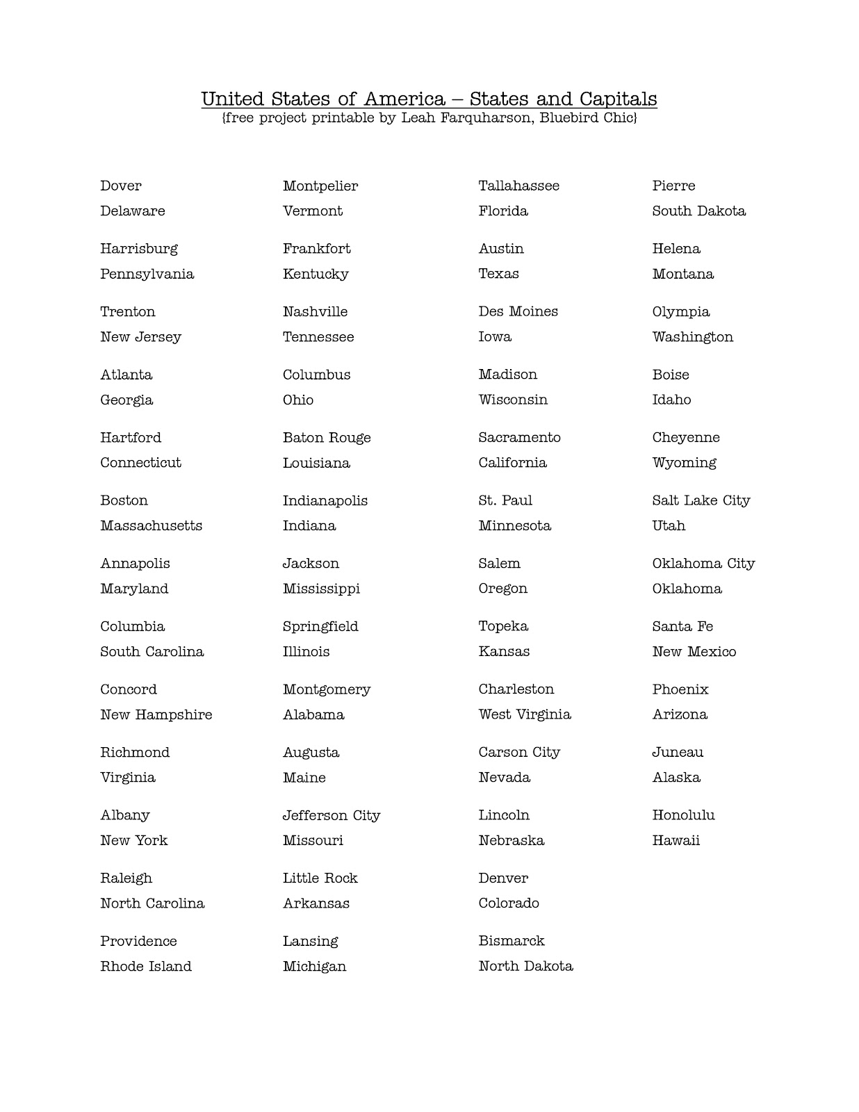 List Of 50 Us States Printable With Abbreviations Printable List of