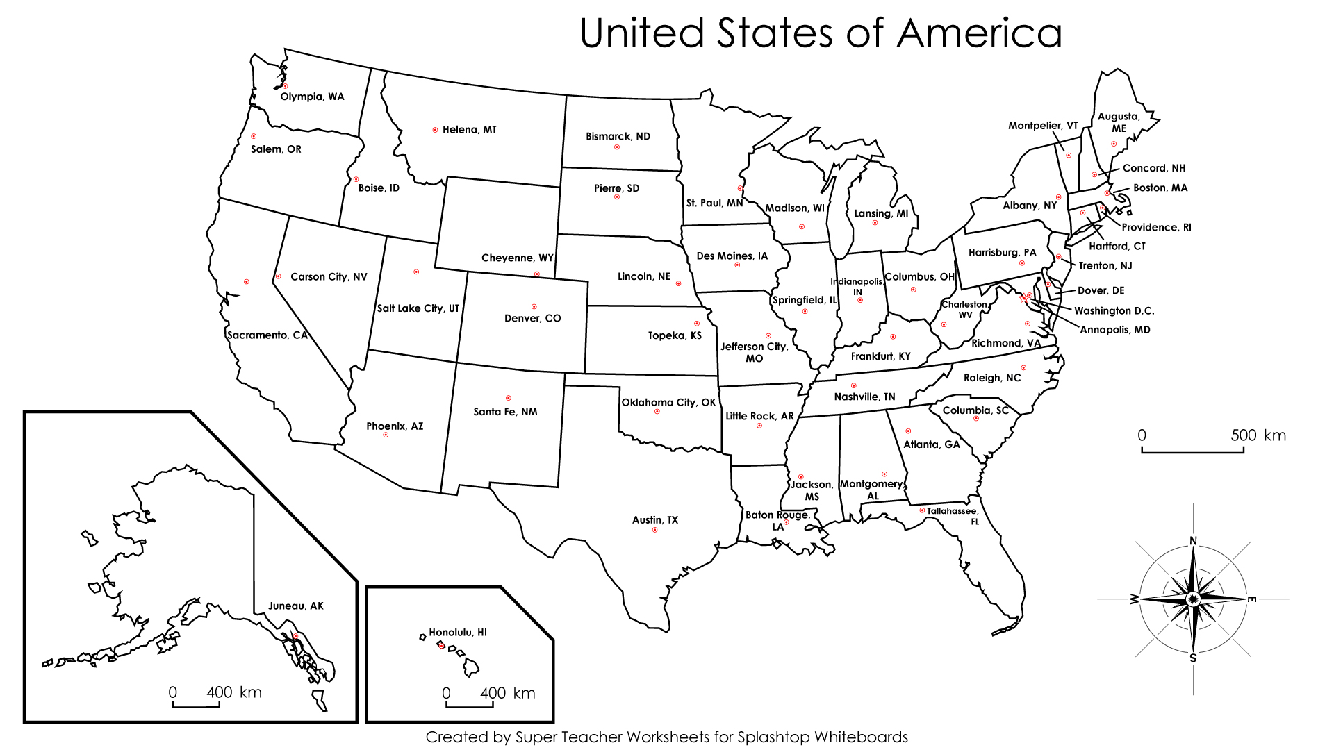 Map Of The Usa With State Names And Capitals - World Maps