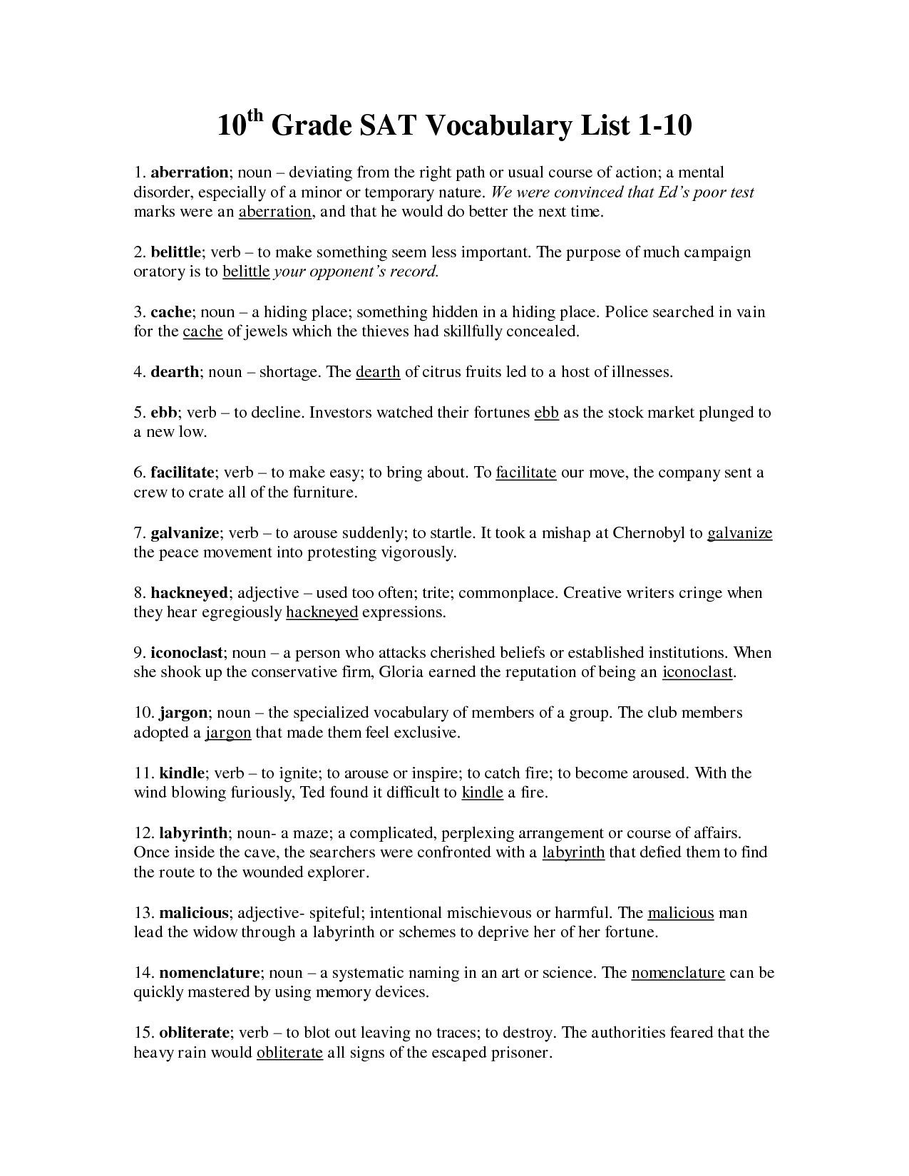 10th Grade English Worksheets Pdf