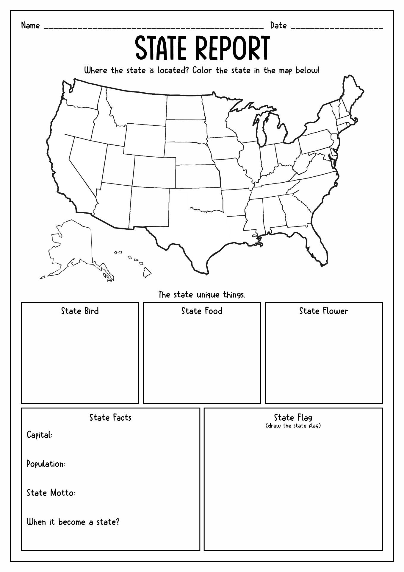 Free Printable State Report Worksheets