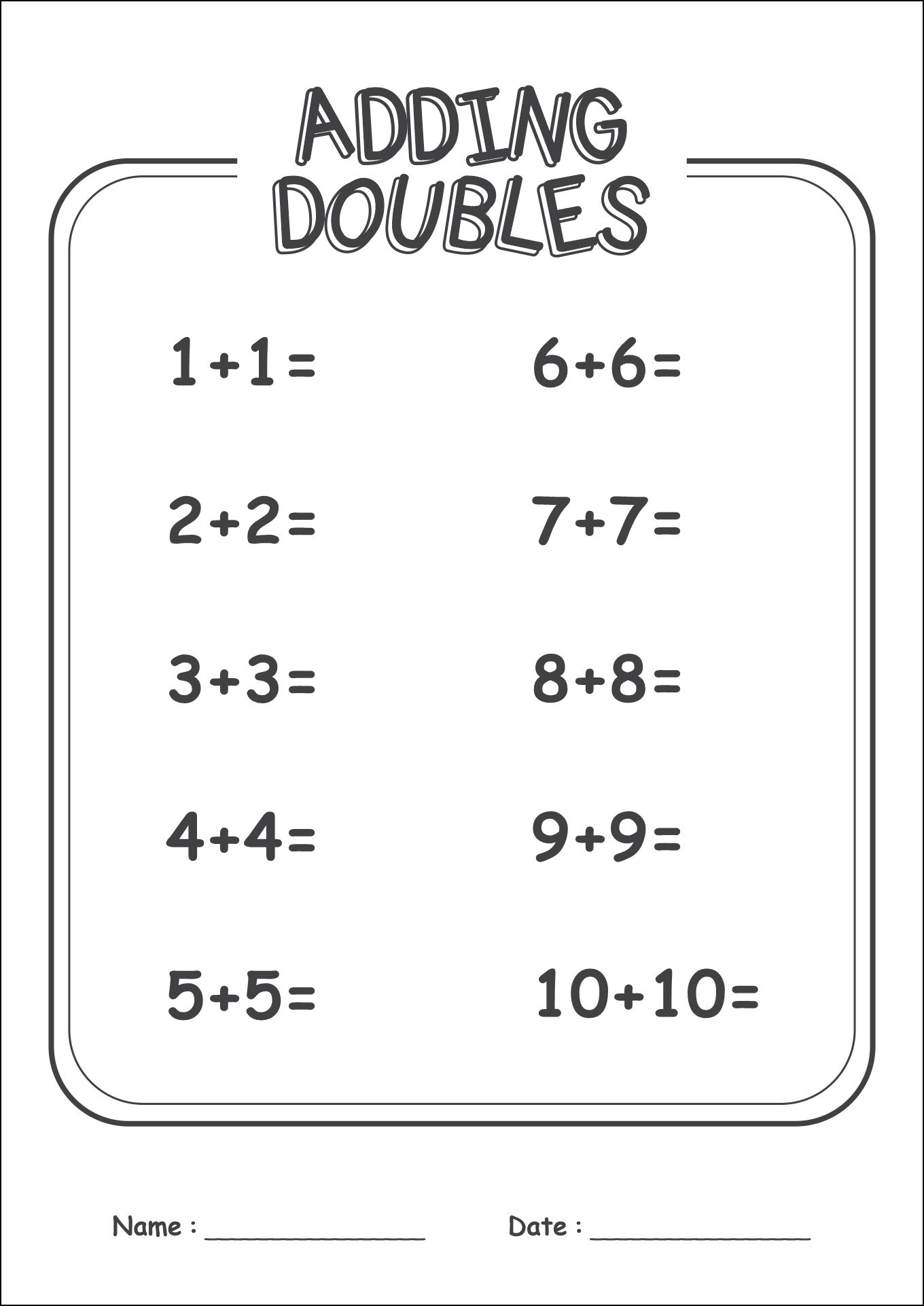 Grade 1 Friendly Doubles Worksheet