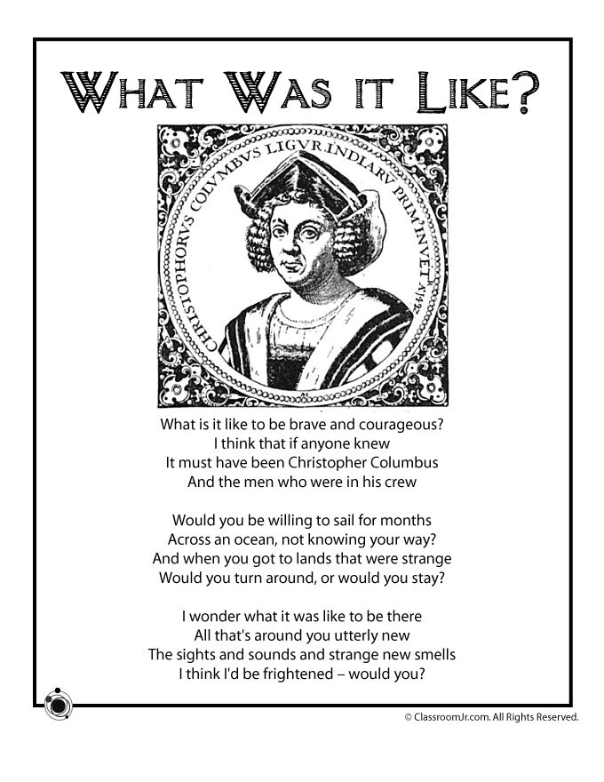 Christopher Columbus Poem Kids