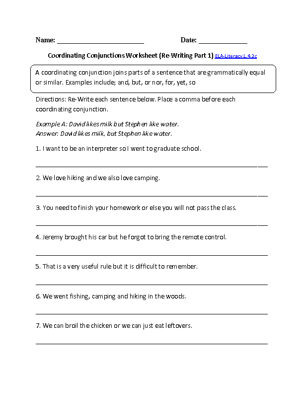 4th Grade Conjunction Worksheets For Grade 4