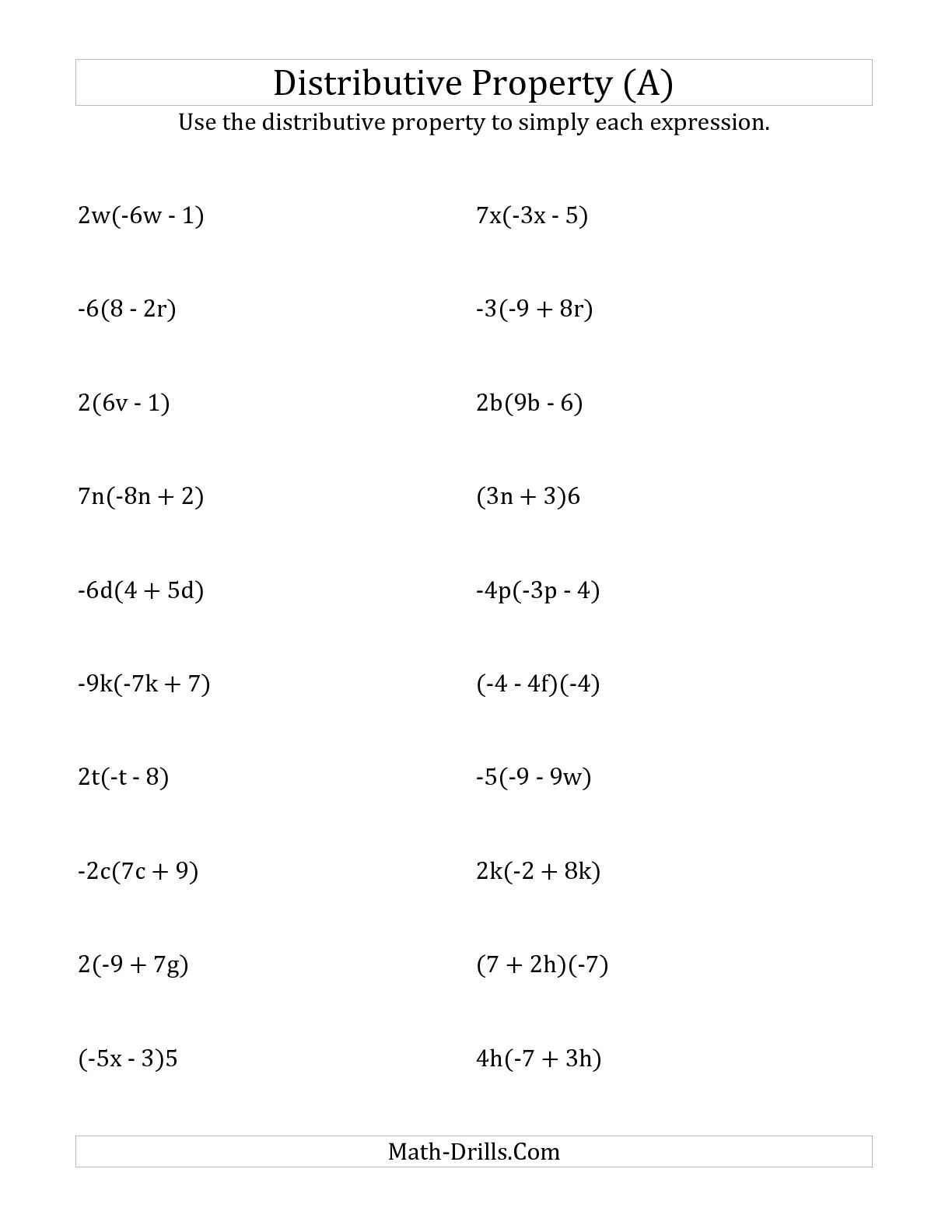 Distributive Property 6th Grade Math Worksheet