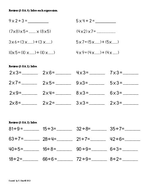 Division Worksheets 3rd Grade Common Core