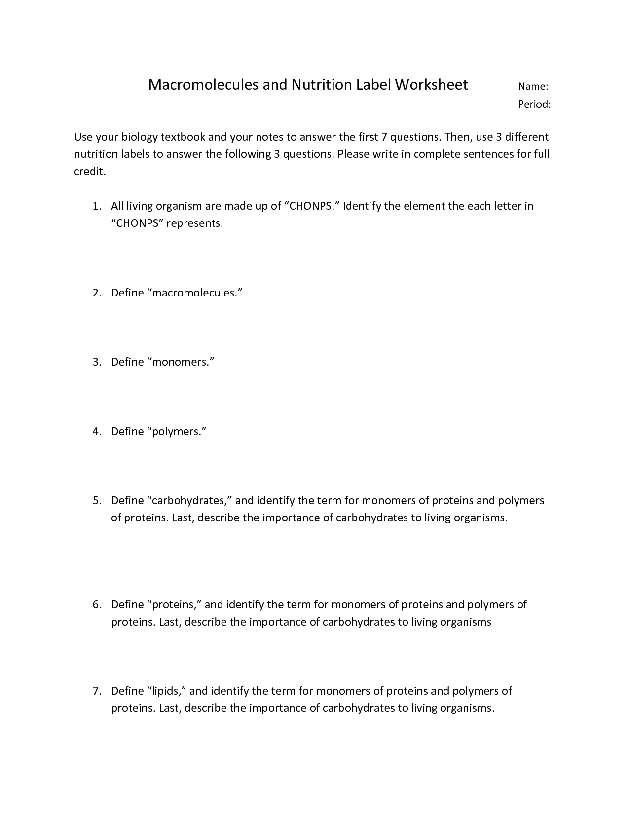 Macromolecules Worksheet 2 Answers