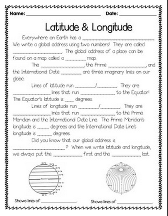 Longitude and Latitude Worksheets Grade 5