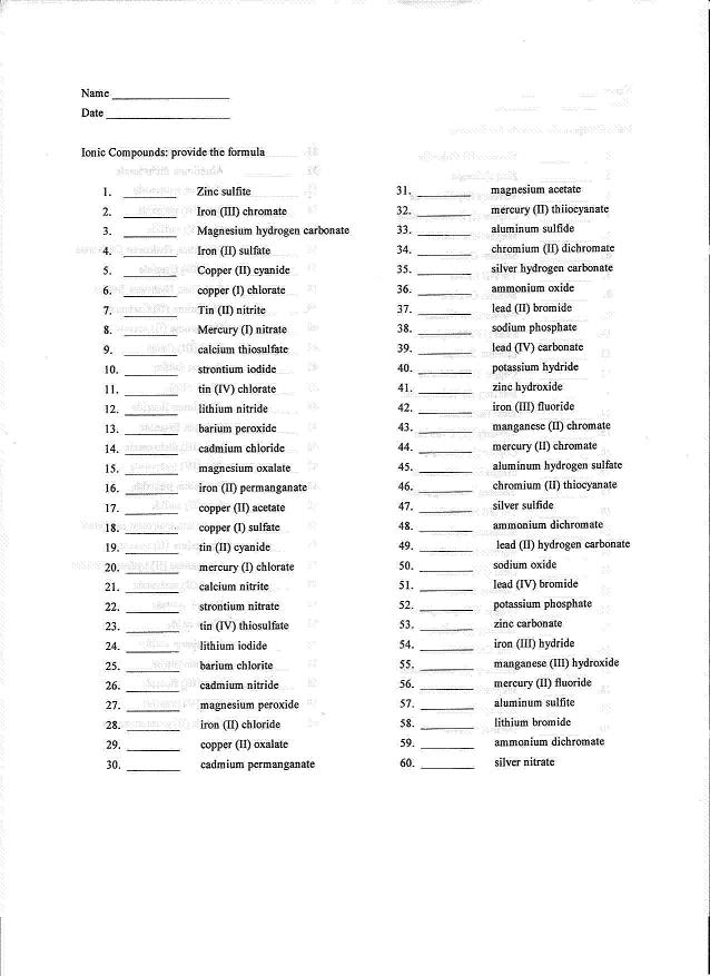 16 Best Images of Chemistry Naming Compounds Worksheet Answers  Writing Ionic Compound Formula 