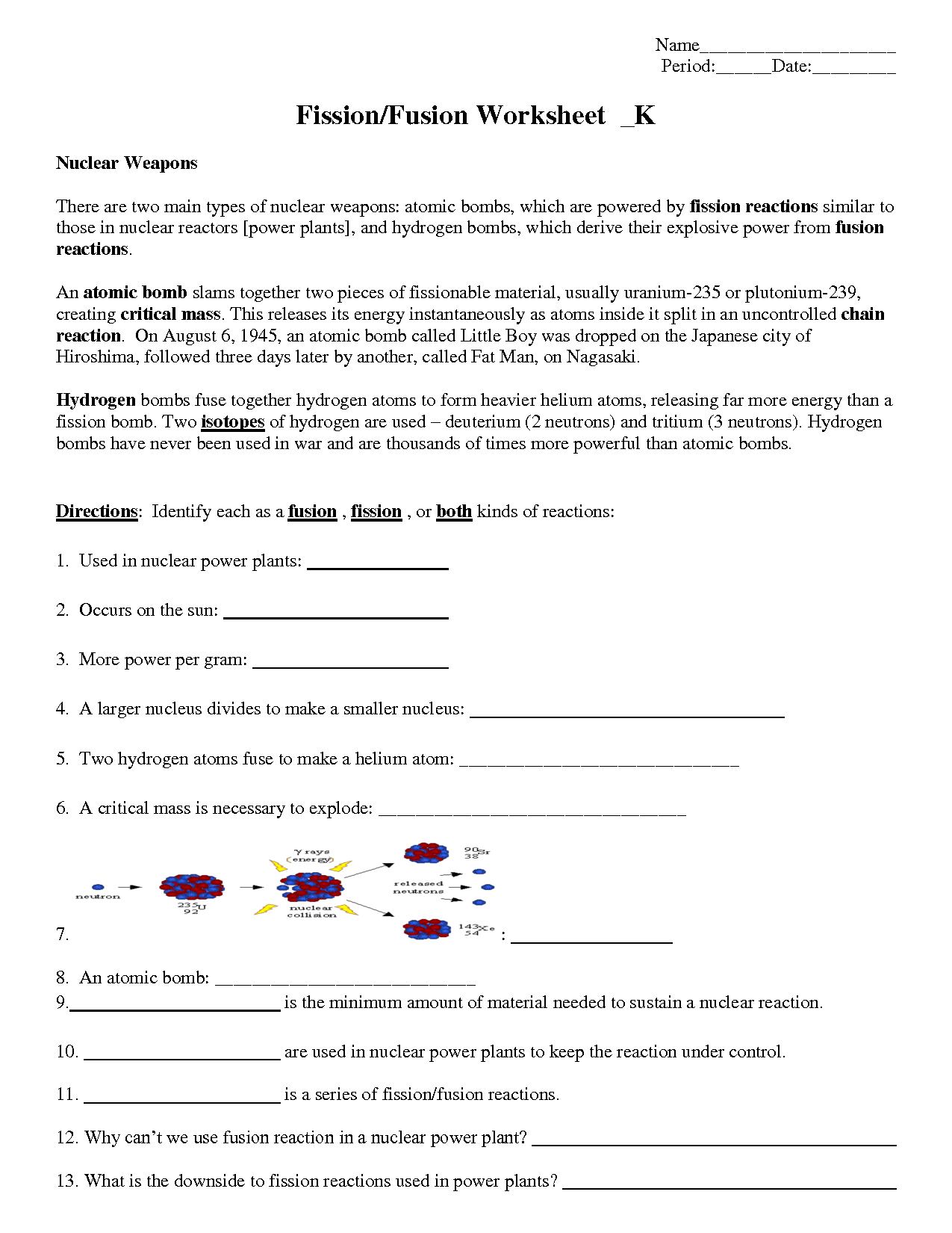 Fusion And Fission Worksheet Answers