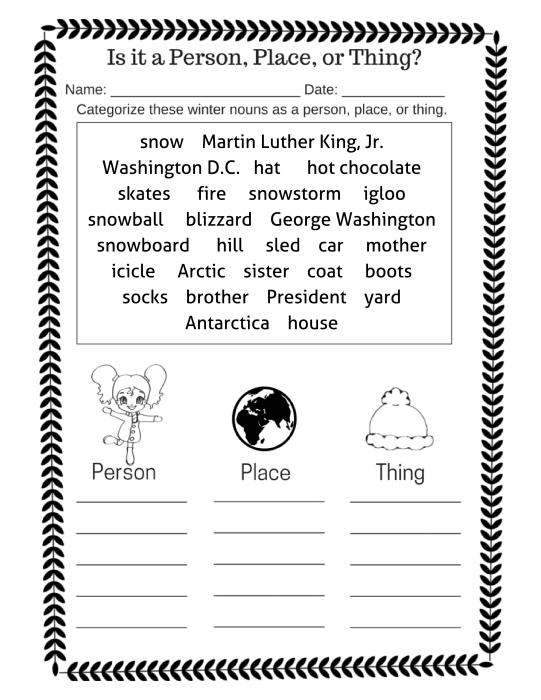 7 Best Images Of Nouns Person Place Or Thing Worksheet Nouns Worksheets 2nd Grade Possessive